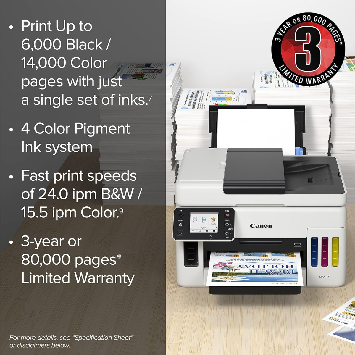 GX6021 All-In-One Wireless Supertank Printer-For Businesses [Print, Copy, Scan and ADF], White - Image 3