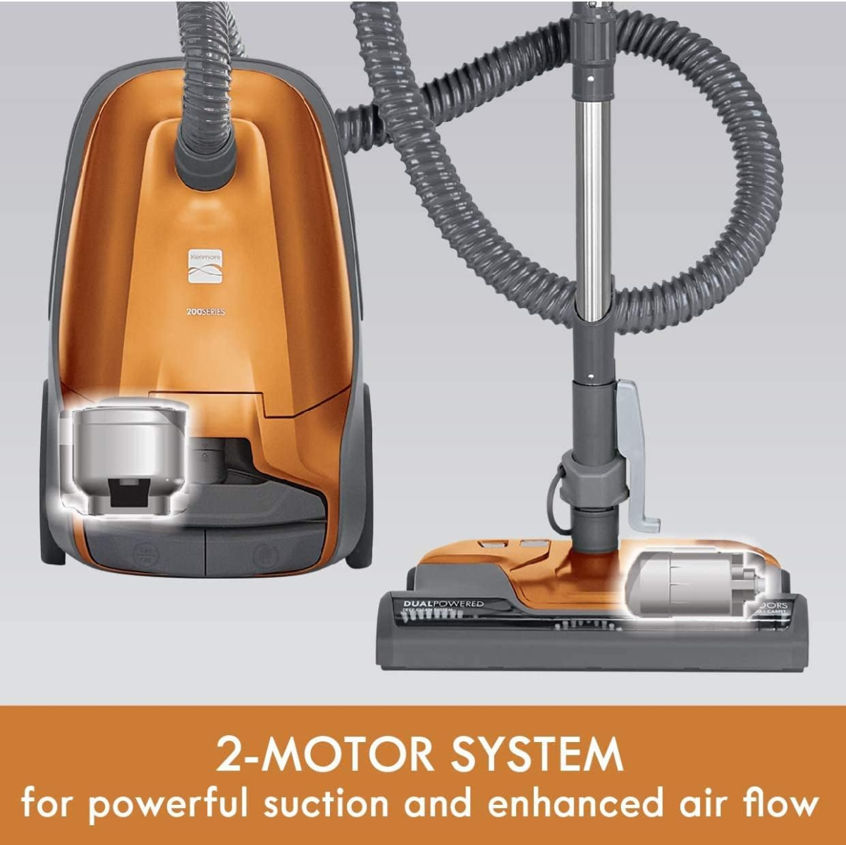 81214 200 Series Pet Friendly Lightweight Bagged Canister Vacuum with HEPA, 2 Motor System, and 3 Cleaning Tools-Orange - Image 6