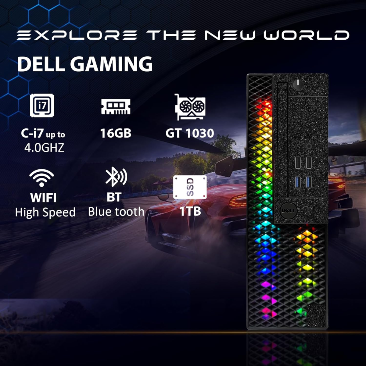 Dell RGB Gaming Desktop Computer, Intel Quad Core I7-6700 up to 4.0Ghz, Geforce GT 1030 2G GDDR5, 16GB DDR4, 1T SSD, RGB Keyboard & Mouse, 600M Wifi & Bluetooth 5.0, Win 10 Pro (Renewed) - Image 3