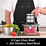 Food Processors,Small Meat Grinder & Food Chopper Electric Vegetable Chopper with 2 Bowls (8 Cup+8 Cup)& 2 Bi-Level Blades for Meat/Fish/Vegetable/Baby Food (Black, 8Cups+8Cups) - Image 3