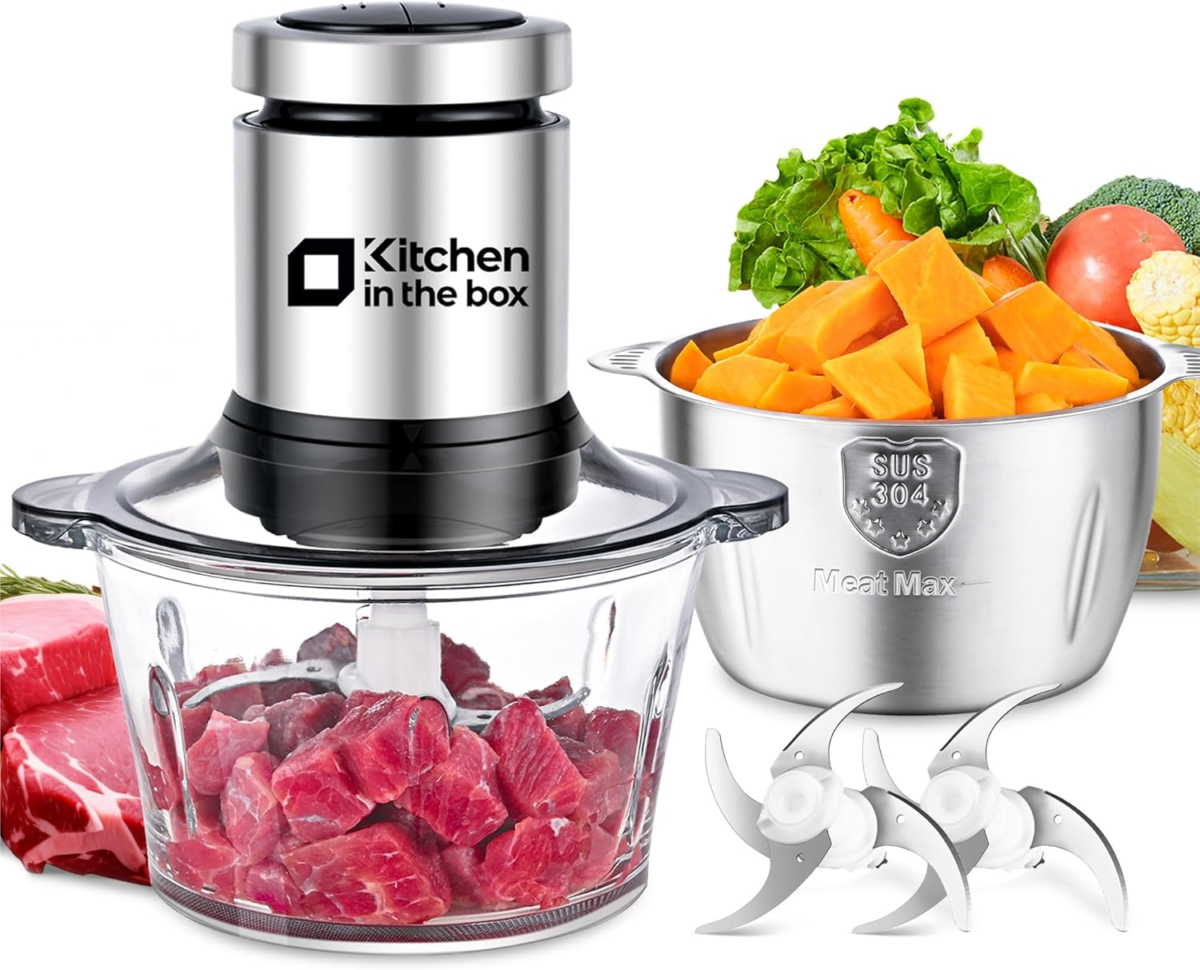 Food Processors,Small Meat Grinder & Food Chopper Electric Vegetable Chopper with 2 Bowls (8 Cup+8 Cup)& 2 Bi-Level Blades for Meat/Fish/Vegetable/Baby Food (Black, 8Cups+8Cups) - Image 1