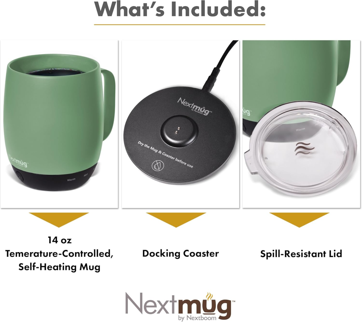Nextmug - Temperature-Controlled, Self-Heating Coffee Mug (Sage - 14 Oz.) - Image 3