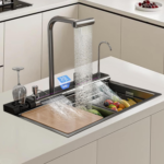 Dual Smart Waterfall Kitchen Sink Modern Kitchen Sink Single Bowl Digital Sink with Soap Dispenser Stainless Steel Sink with Pull-Out Faucet Workstation Sink with Honeycomb(29.5X18.1In) - Image 3
