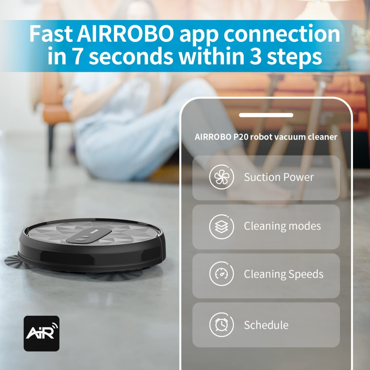 Robot Vacuum Cleaner with 2800Pa Suction Power, App Control, 120 Mins Runtime, Self-Charging Robotic Vacuum Cleaner for Low Carpet, Pet Hair, Hard Floors, P20 - Image 5