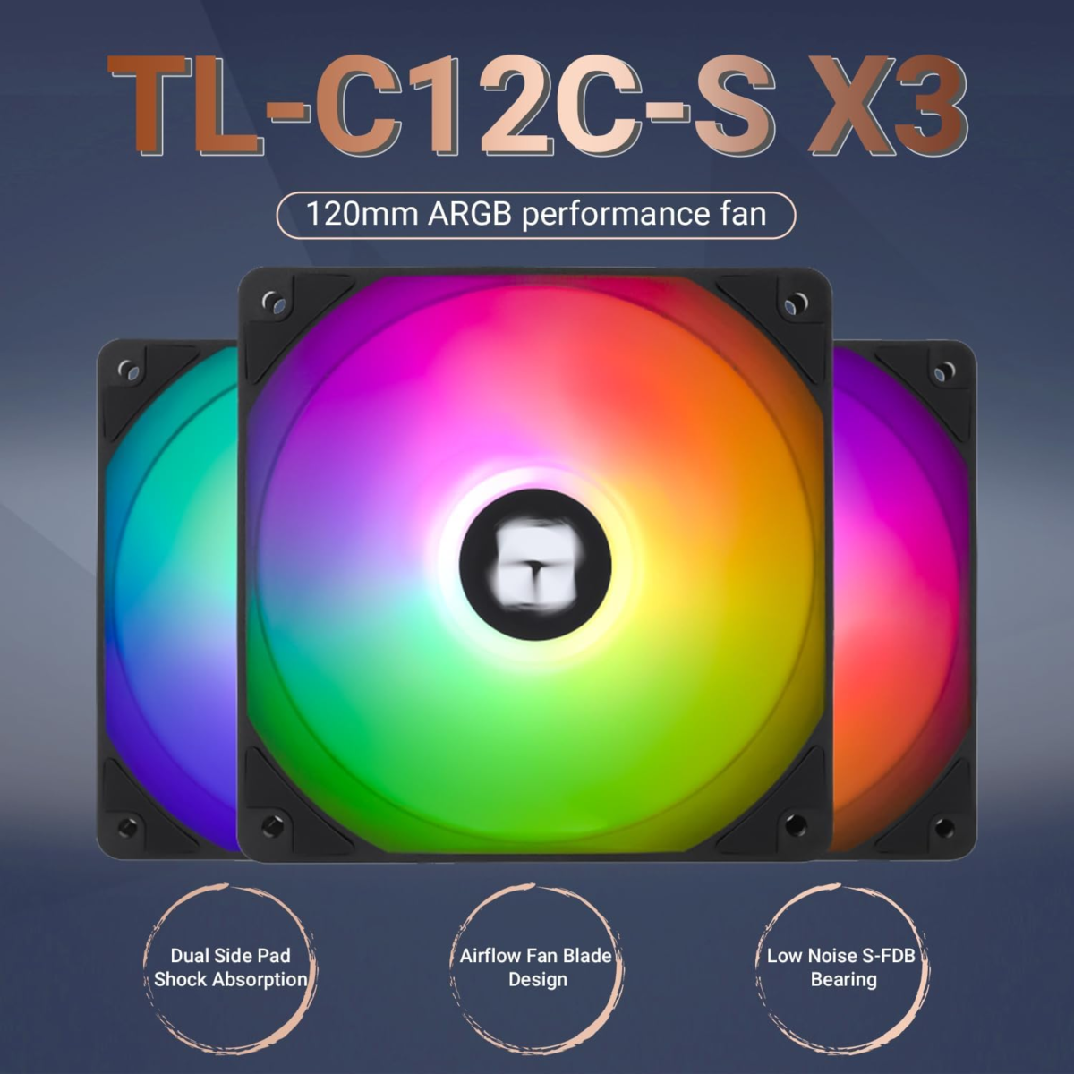 TL-C12C-S X3 CPU Fan 120Mm ARGB Case Cooler Fan, 4Pin PWM Silent Computer with S-FDB Bearing Included, up to 1550RPM Cooling Fan（3 Quantities） - Image 3