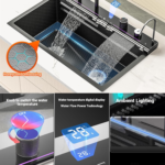 Dual Smart Waterfall Kitchen Sink Modern Kitchen Sink Single Bowl Digital Sink with Soap Dispenser Stainless Steel Sink with Pull-Out Faucet Workstation Sink with Honeycomb(29.5X18.1In) - Image 2