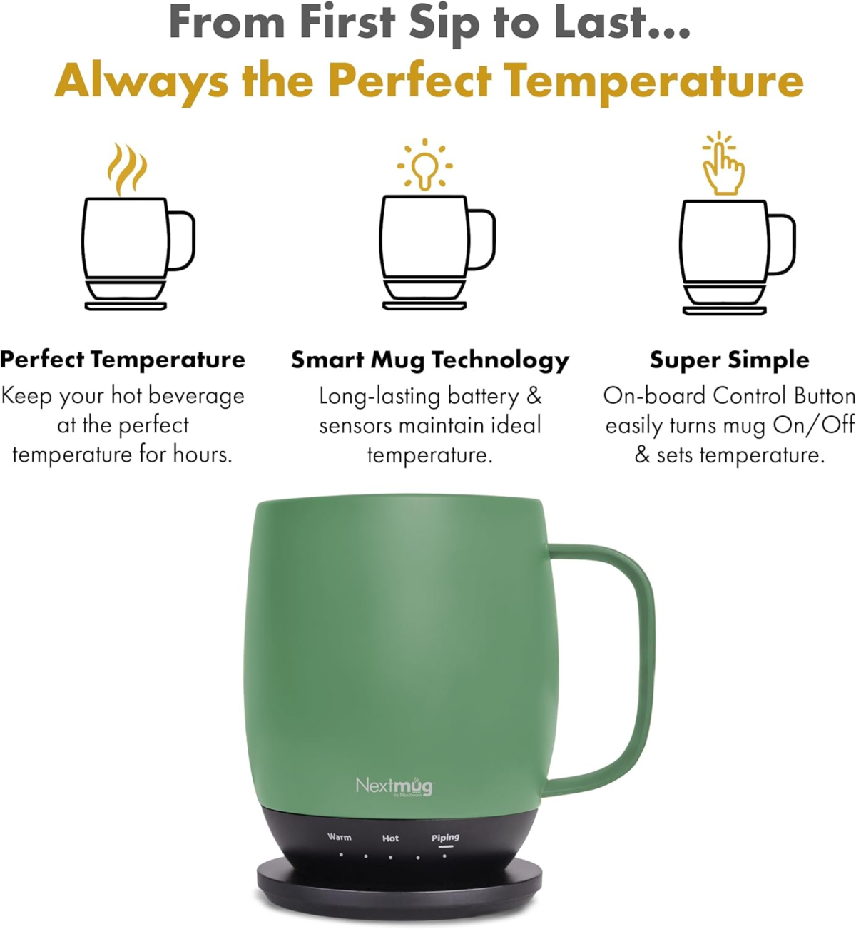 Nextmug - Temperature-Controlled, Self-Heating Coffee Mug (Sage - 14 Oz.) - Image 2
