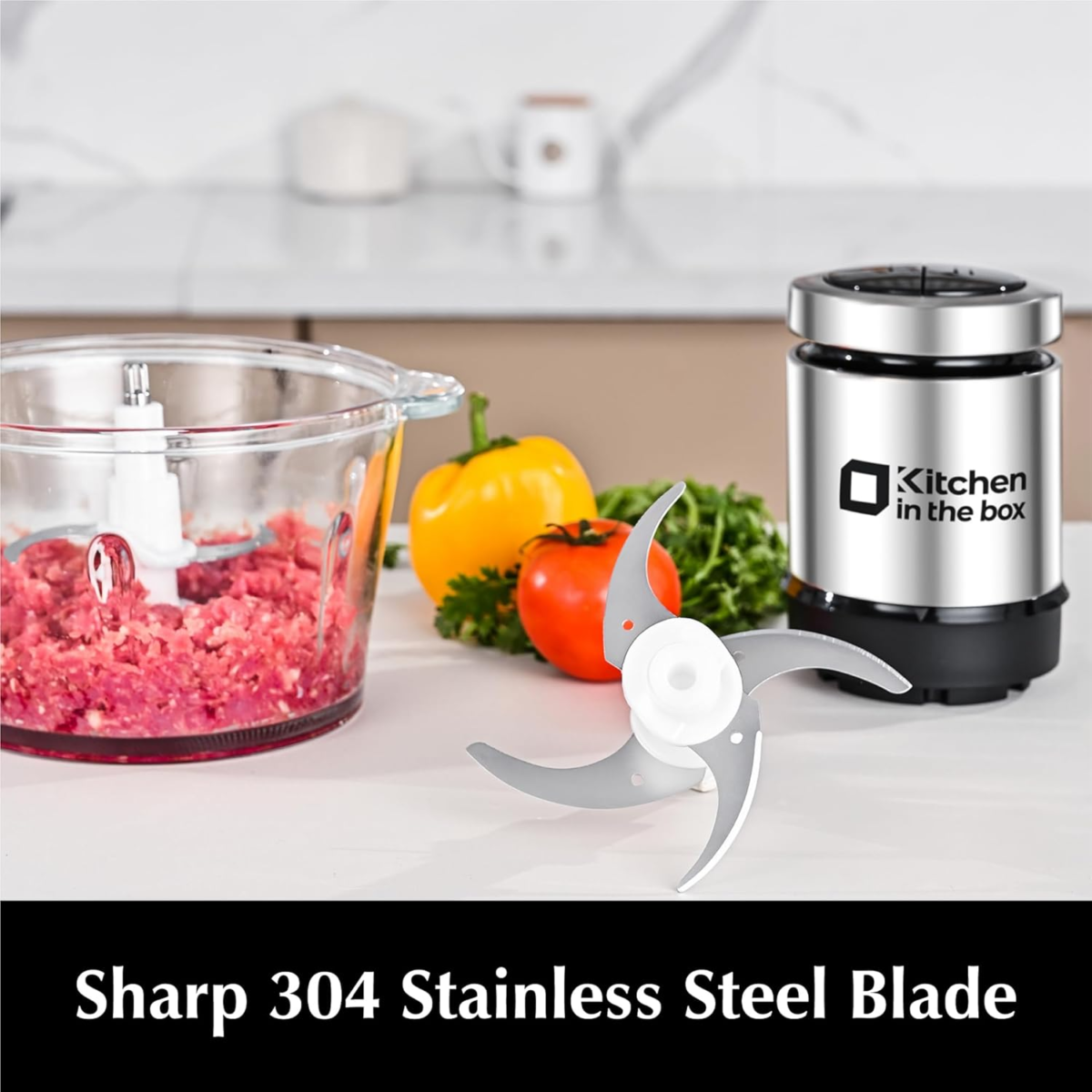 Food Processors,Small Meat Grinder & Food Chopper Electric Vegetable Chopper with 2 Bowls (8 Cup+8 Cup)& 2 Bi-Level Blades for Meat/Fish/Vegetable/Baby Food (Black, 8Cups+8Cups) - Image 4