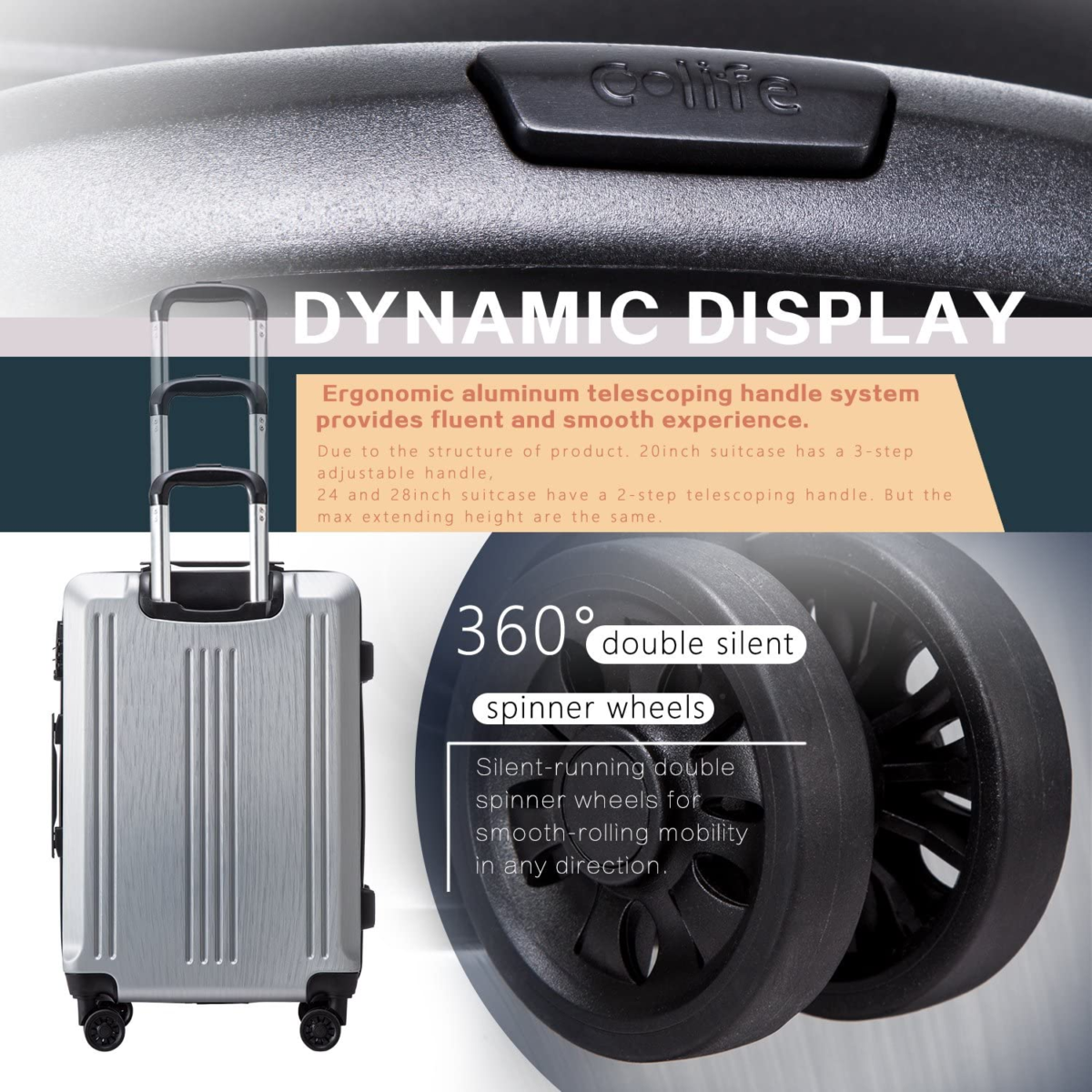 Luggage Expandable Suitcase PC+ABS 3 Piece Set with TSA Lock Spinner 20In24In28In - Image 4
